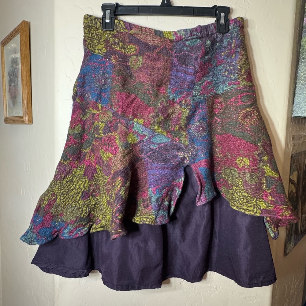 Soft Surroundings Textured Wool Blend Skirt Purple Green Layered Size M
